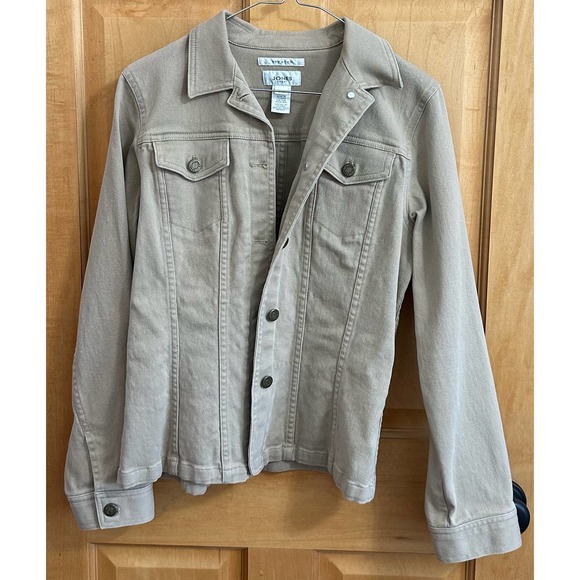 EUC, Jones Sport Women's Tan Sz Small Long Sleeve Metal Button Jacket w/stretch - Picture 4 of 15